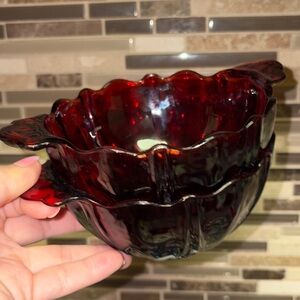 Anchor Hocking Vintage Oyster & Pearl Royal Ruby Handled Bowls (Set of 2)